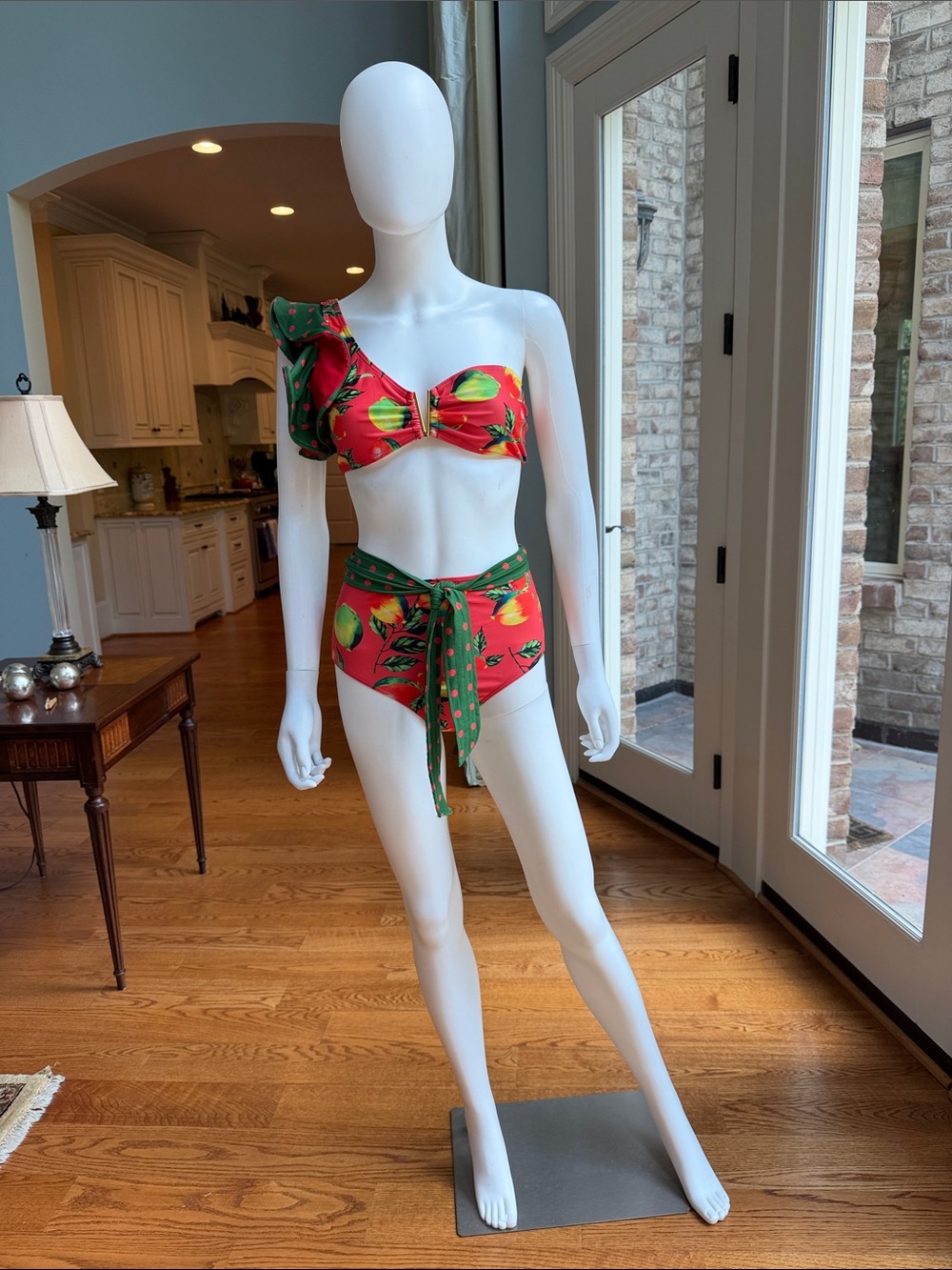 Source Unknown Red and Green One-Shoulder High-Waist Bikini Set - Picture 3 of 12